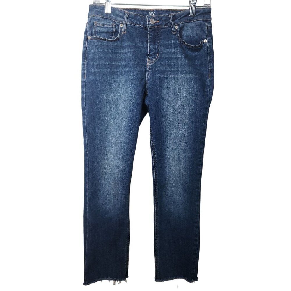 NY&C Mid Rise Skinny Jeans w Frayed Leg Openings Sz 6